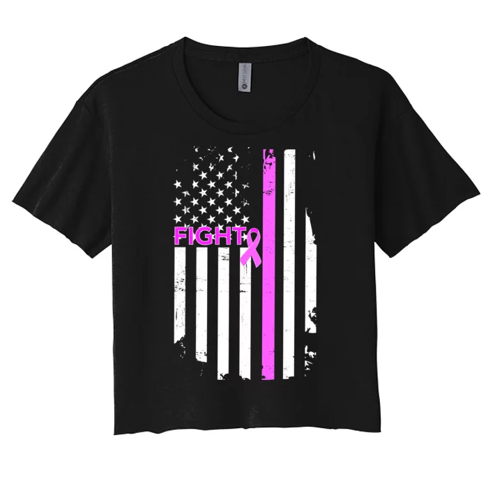 Breast Cancer Fight Ribbon Flag Women's Crop Top Tee