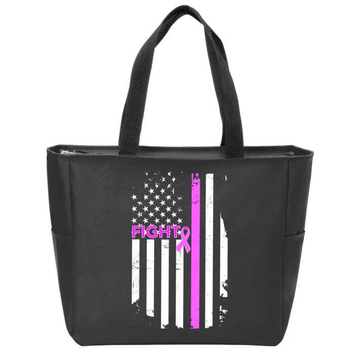 Breast Cancer Fight Ribbon Flag Zip Tote Bag