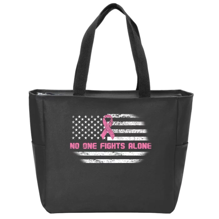 Breast Cancer Flag No One Fights Alone Zip Tote Bag