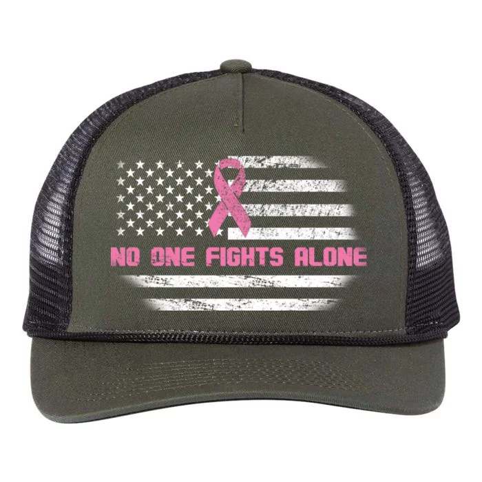 Breast Cancer Flag No One Fights Alone Retro Rope Trucker Hat Cap