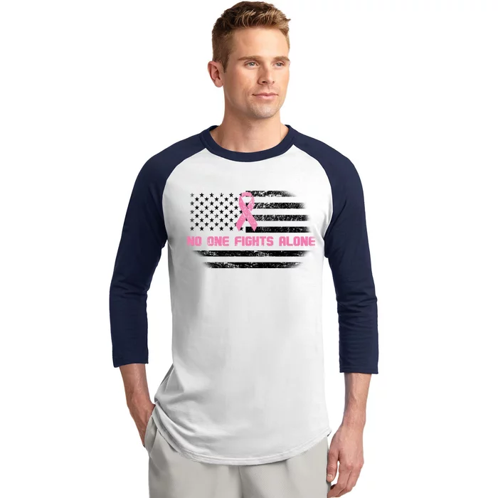 Breast Cancer Flag No One Fights Alone Baseball Sleeve Shirt