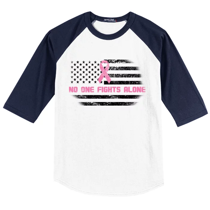 Breast Cancer Flag No One Fights Alone Baseball Sleeve Shirt