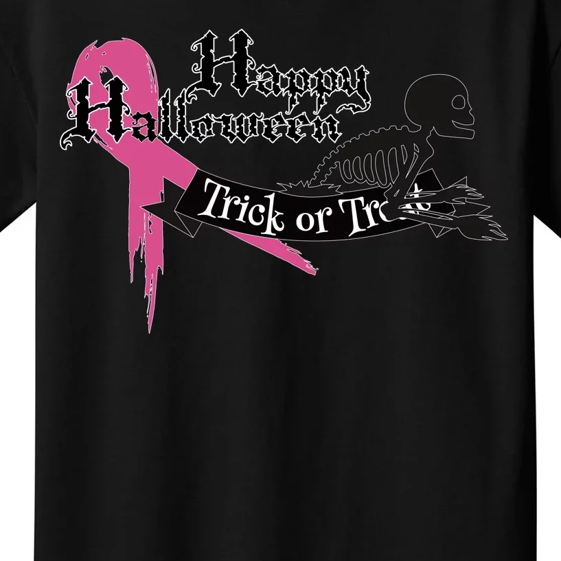 Breast Cancer Happy Halloween Skeleton Kids T-Shirt