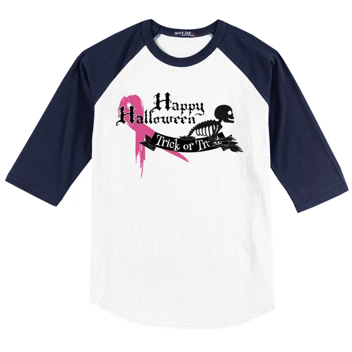 Breast Cancer Happy Halloween Skeleton Baseball Sleeve Shirt