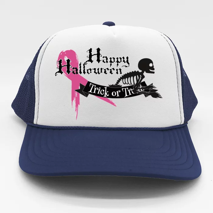 Breast Cancer Happy Halloween Skeleton Trucker Hat