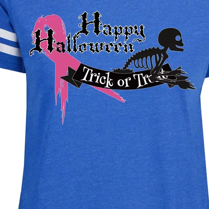 Breast Cancer Happy Halloween Skeleton Enza Ladies Jersey Football T-Shirt