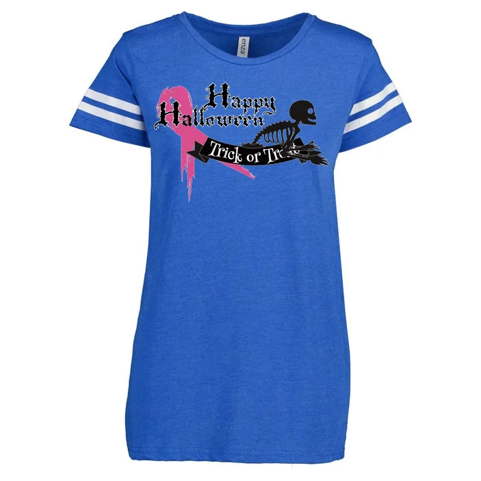 Breast Cancer Happy Halloween Skeleton Enza Ladies Jersey Football T-Shirt