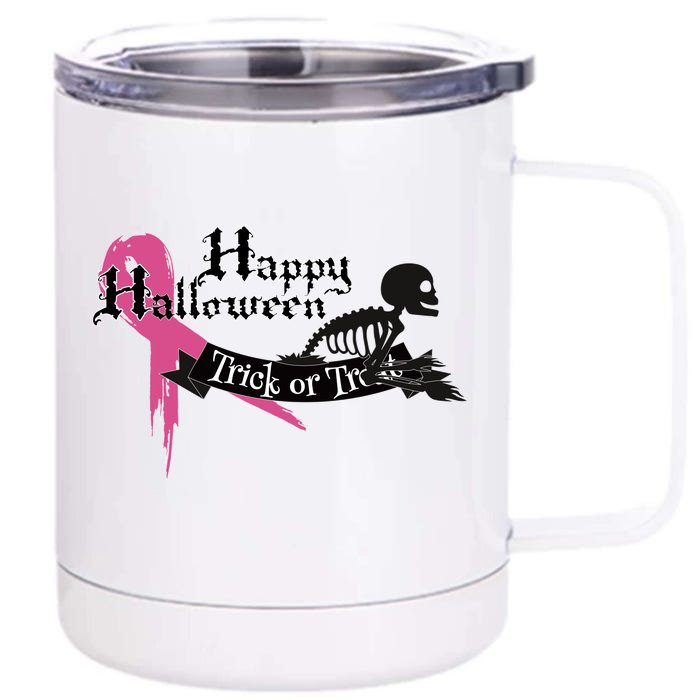 Breast Cancer Happy Halloween Skeleton Front & Back 12oz Stainless Steel Tumbler Cup