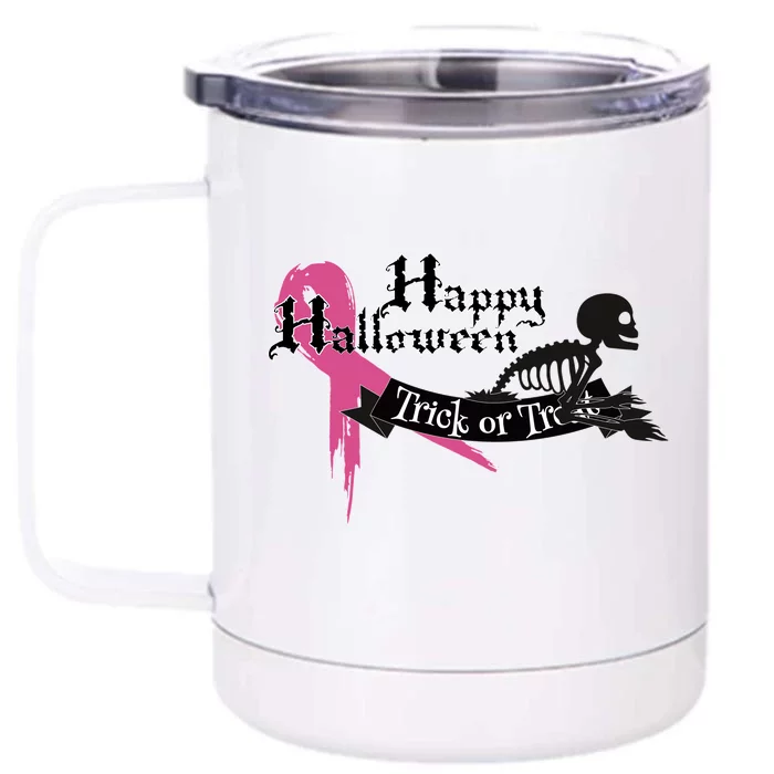 Breast Cancer Happy Halloween Skeleton Front & Back 12oz Stainless Steel Tumbler Cup