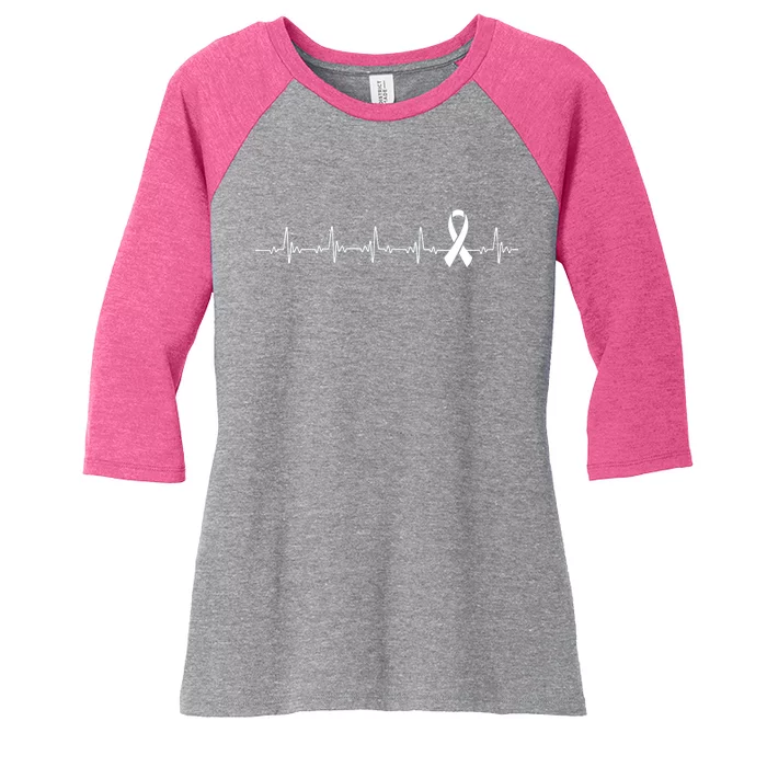 Breast Cancer Heartbeat Pulse Women's Tri-Blend 3/4-Sleeve Raglan Shirt