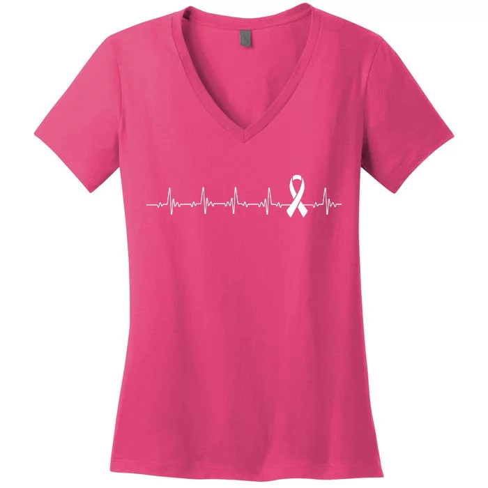 Breast Cancer Heartbeat Pulse Women's V-Neck T-Shirt