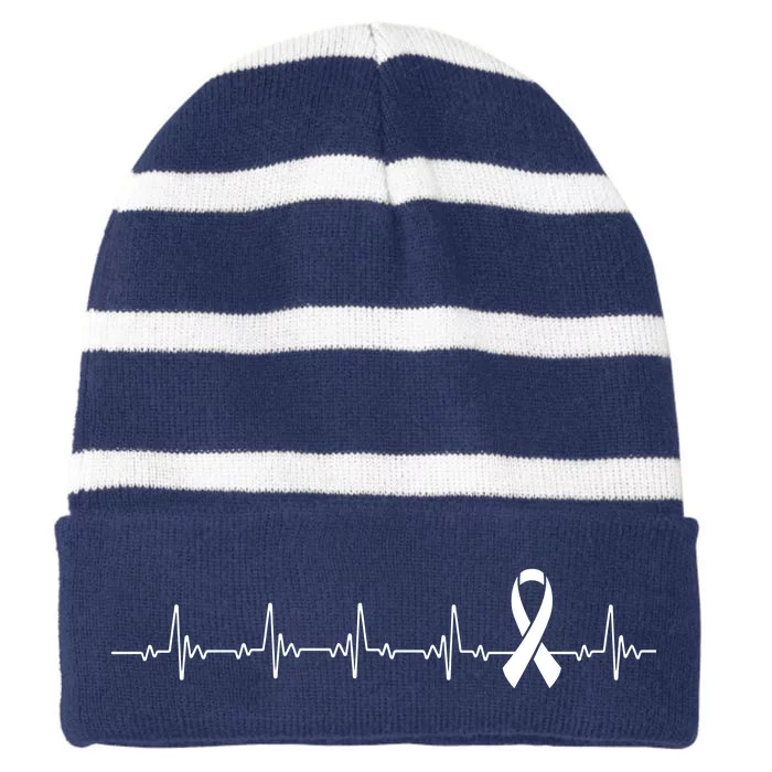 Breast Cancer Heartbeat Pulse Striped Beanie with Solid Band