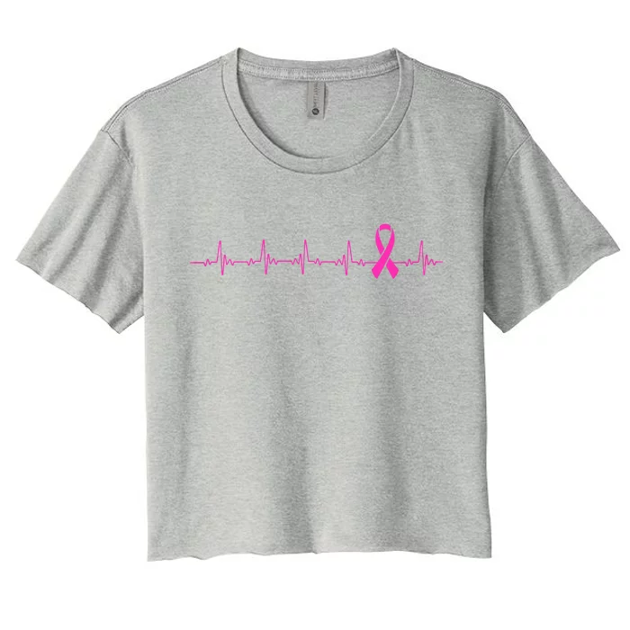 Breast Cancer Heartbeat Pulse Women's Crop Top Tee