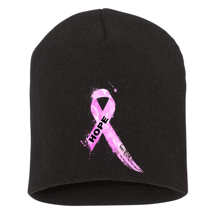 Breast Cancer Hope Ribbon Short Acrylic Beanie