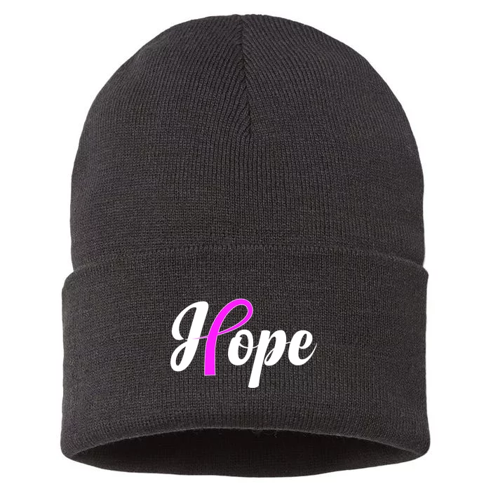 Breast Cancer Hope Ribbon Tribute Logo Sustainable Knit Beanie