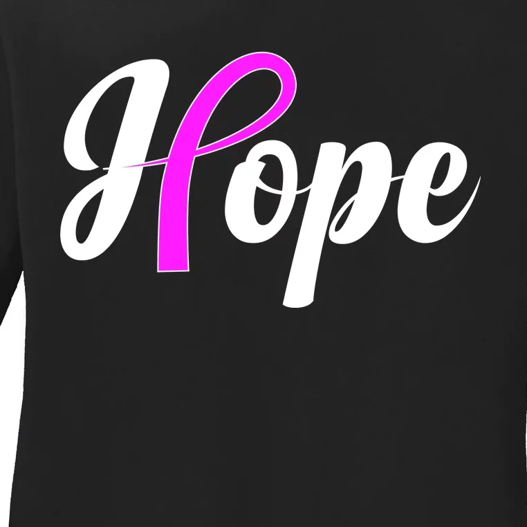 Breast Cancer Hope Ribbon Tribute Logo Ladies Long Sleeve Shirt