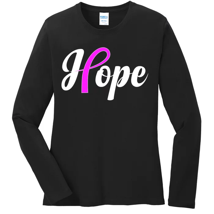 Breast Cancer Hope Ribbon Tribute Logo Ladies Long Sleeve Shirt