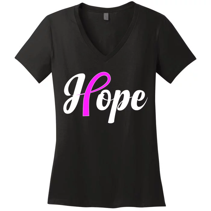 Breast Cancer Hope Ribbon Tribute Logo Women's V-Neck T-Shirt