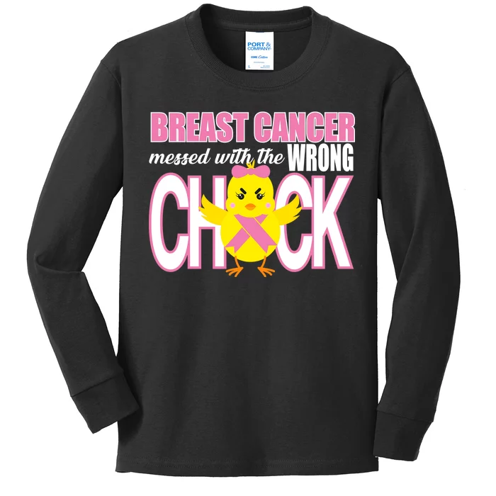 Breast Cancer Messed With The Wrong Chick Kids Long Sleeve Shirt