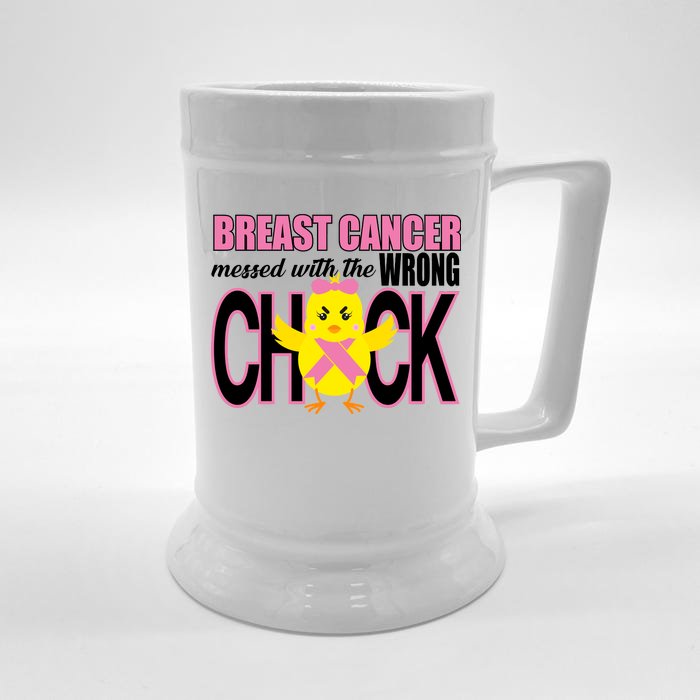 Breast Cancer Messed With The Wrong Chick Front & Back Beer Stein