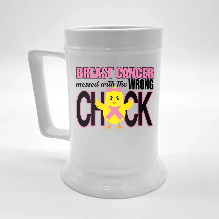 Breast Cancer Messed With The Wrong Chick Front & Back Beer Stein