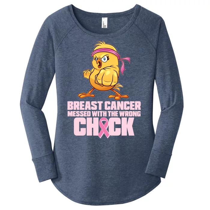 Breast Cancer Messed With The Wrong Chick Funny Women's Perfect Tri Tunic Long Sleeve Shirt