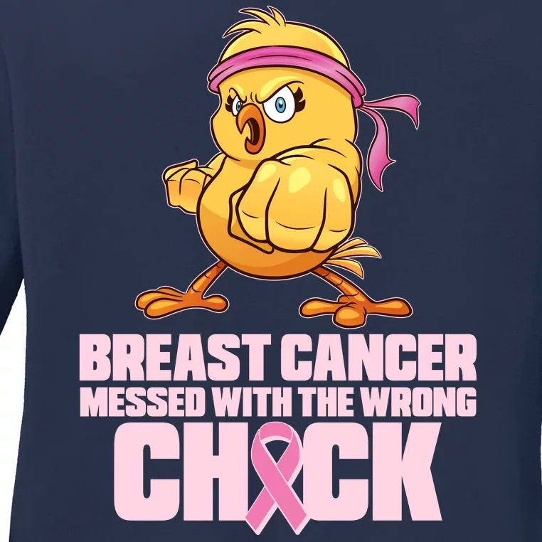 Breast Cancer Messed With The Wrong Chick Funny Ladies Long Sleeve Shirt