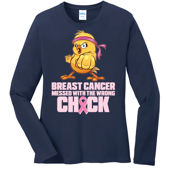 Breast Cancer Messed With The Wrong Chick Funny Ladies Long Sleeve Shirt