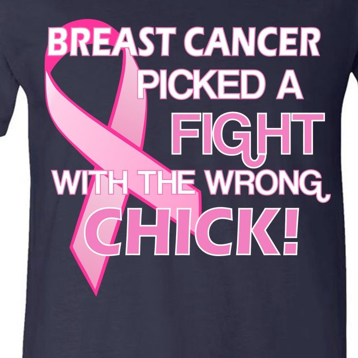 Breast Cancer Picked The Wrong Chick V-Neck T-Shirt