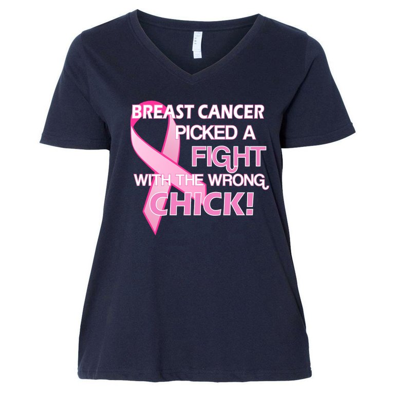 Breast Cancer Picked The Wrong Chick Women's V-Neck Plus Size T-Shirt