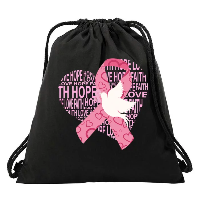 Breast Cancer Ribbon Of Love Drawstring Bag