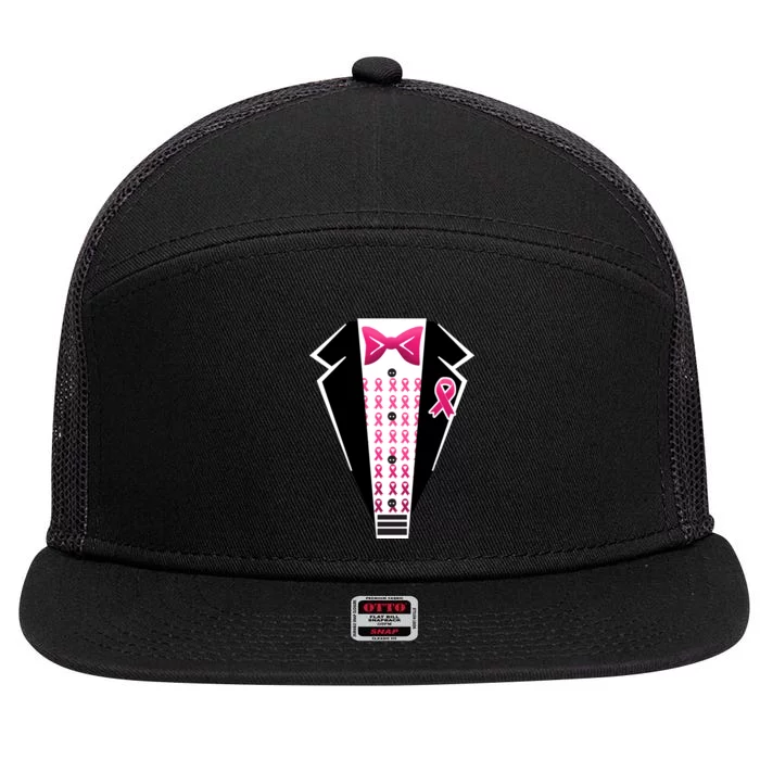 Breast Cancer Ribbon Tuxedo 7 Panel Mesh Trucker Snapback Hat