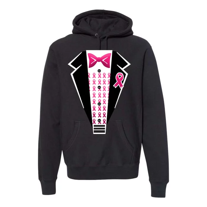 Breast Cancer Ribbon Tuxedo Premium Hoodie