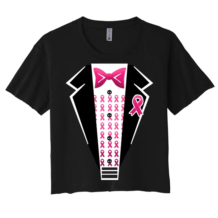 Breast Cancer Ribbon Tuxedo Women's Crop Top Tee