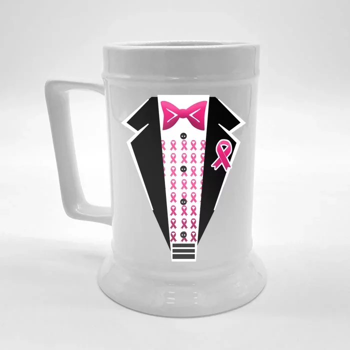 Breast Cancer Ribbon Tuxedo Front & Back Beer Stein