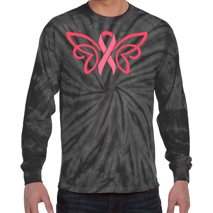 Breast Cancer Ribbon Wings Tie-Dye Long Sleeve Shirt