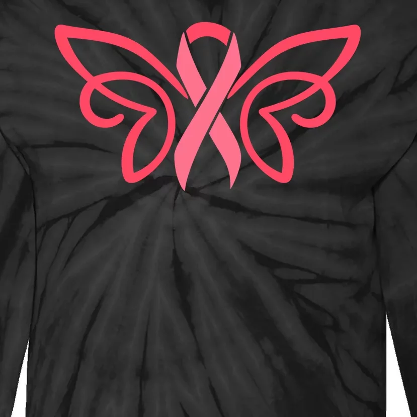 Breast Cancer Ribbon Wings Tie-Dye Long Sleeve Shirt