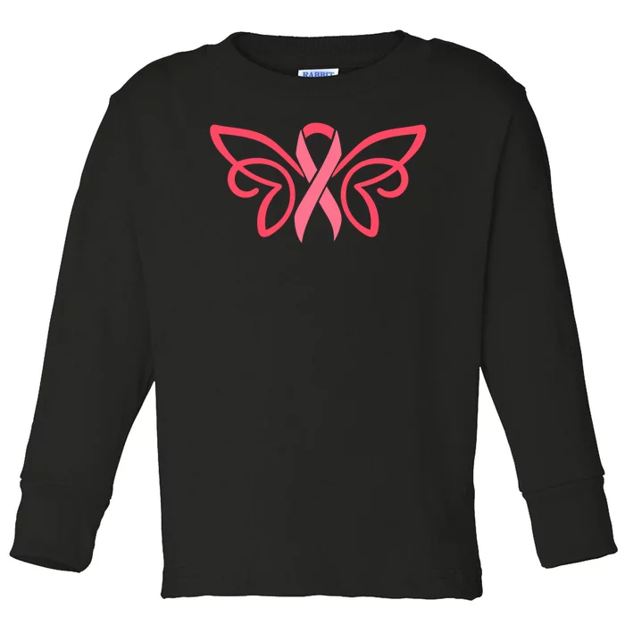 Breast Cancer Ribbon Wings Toddler Long Sleeve Shirt