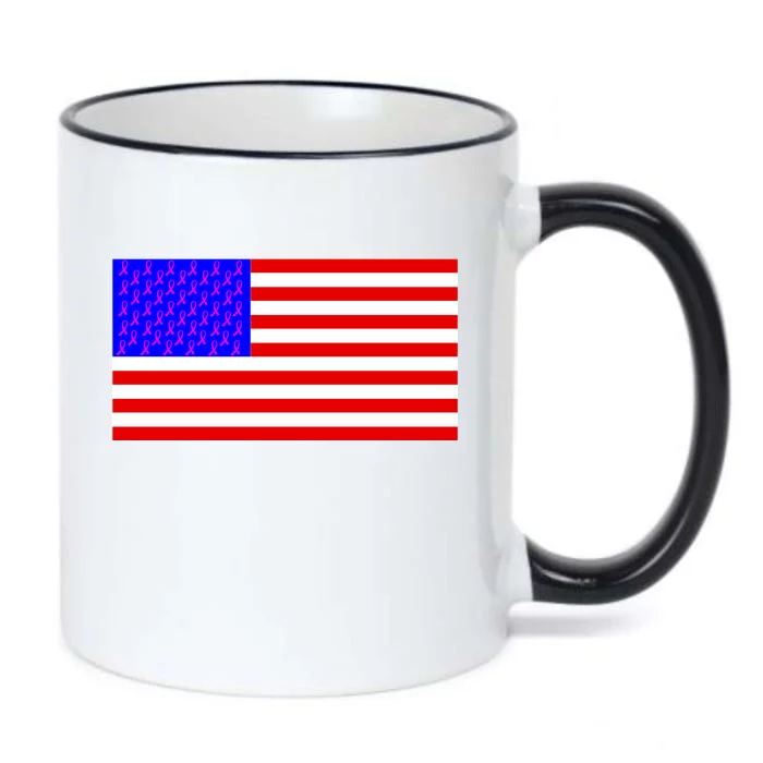 Breast Cancer Ribbons USA Flag Black Color Changing Mug