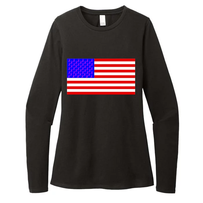 Breast Cancer Ribbons USA Flag Womens CVC Long Sleeve Shirt