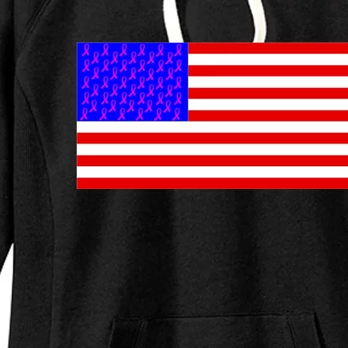 Breast Cancer Ribbons USA Flag Women's Fleece Hoodie