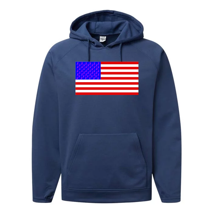 Breast Cancer Ribbons USA Flag Performance Fleece Hoodie