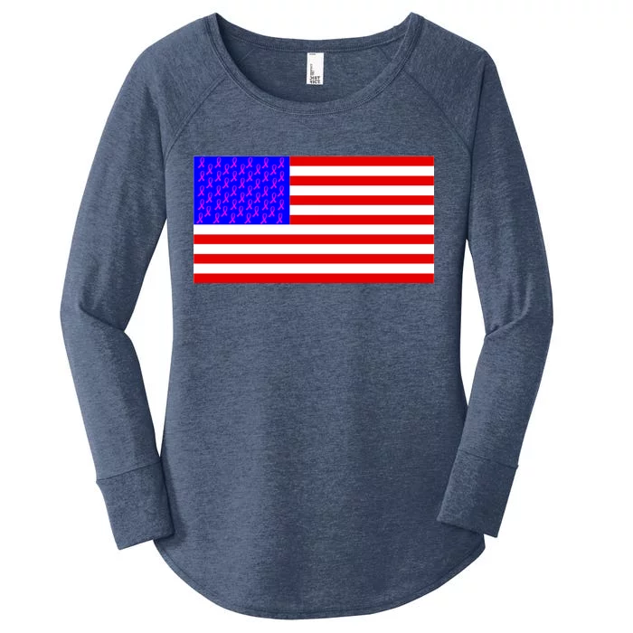 Breast Cancer Ribbons USA Flag Women's Perfect Tri Tunic Long Sleeve Shirt