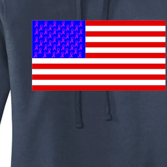 Breast Cancer Ribbons USA Flag Women's Pullover Hoodie