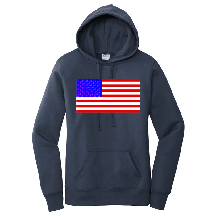 Breast Cancer Ribbons USA Flag Women's Pullover Hoodie