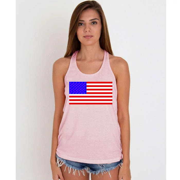 Breast Cancer Ribbons USA Flag Women's Knotted Racerback Tank