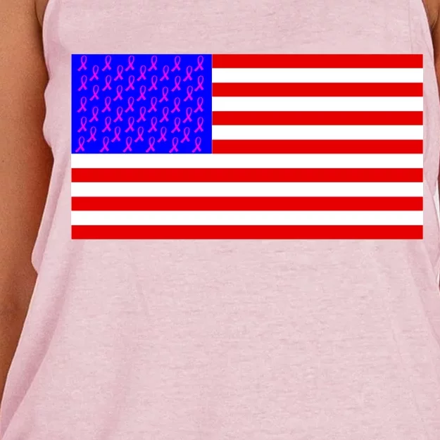 Breast Cancer Ribbons USA Flag Women's Knotted Racerback Tank