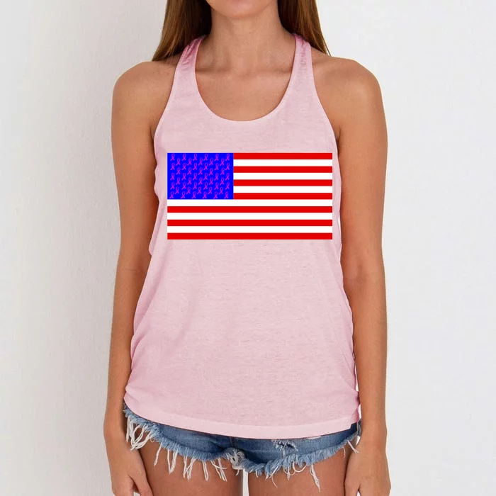 Breast Cancer Ribbons USA Flag Women's Knotted Racerback Tank