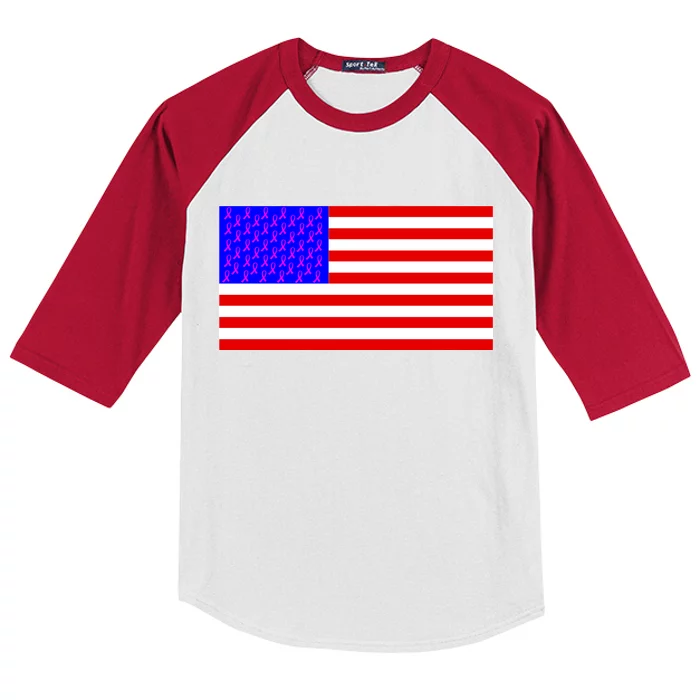 Breast Cancer Ribbons USA Flag Kids Colorblock Raglan Jersey