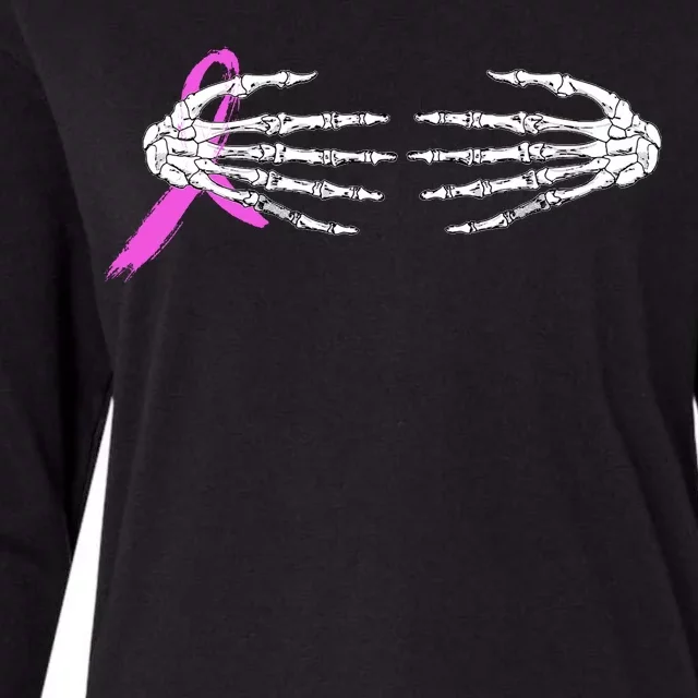 Breast Cancer Skeleton Hands Womens Cotton Relaxed Long Sleeve T-Shirt